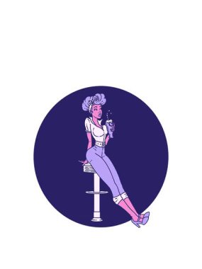 Dövme animasyonunu geleneksel stiliyle milkshake içen bir kızın canlandırması.