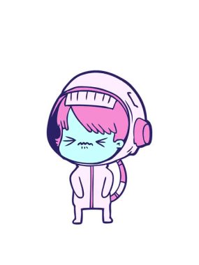 Öfkeli dizayn uzay kızının animasyonunu genişletiyorum.