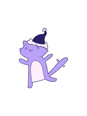 starburst effect animation of hand drawn line drawing of a dancing cat wearing santa hat