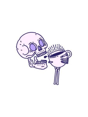 Geleneksel kafatası şeklinde kahve içen bir dövmenin radyoaktif parlayan animasyonu