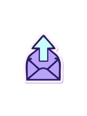 starburst effect animation of sticker of a cute cartoon envelope with arrow