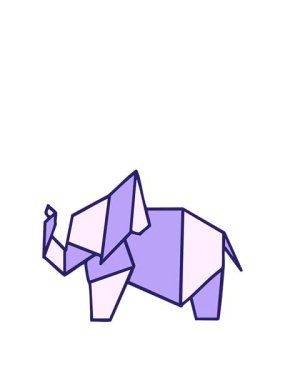 Japon katlanmış kağıt origami filinin animasyonunu genişletiyorum.