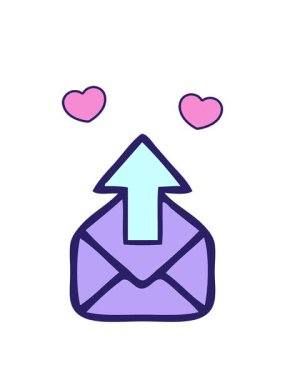 spinning hearts animation of cute cartoon of a envelope with arrow