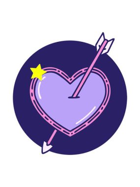 Parıldayan yıldızlar, bir okun ve kalbin dövme stili görüntüsünün animasyonunu etkiler.