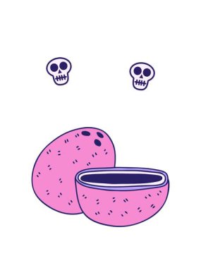 dönen kafatası animasyonu el çizimi garip hindistan cevizi çizgi filmi