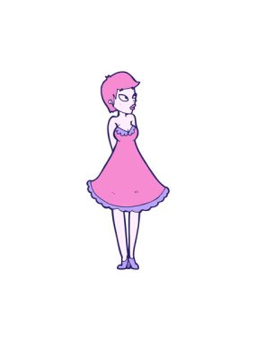 Elbiseli güzel bir kadının hareketli çizgi filmi.