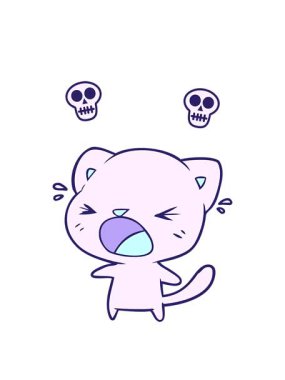 Ağlayan şirin çizgi film kedilerinin kafatası animasyonları.