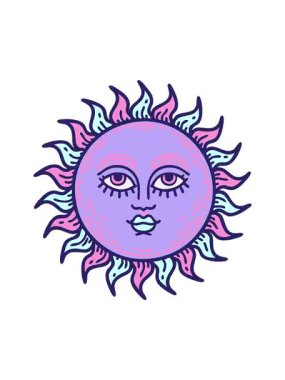 Dönen hareketli ikonik dövme stili yüzü olan bir güneşin görüntüsü