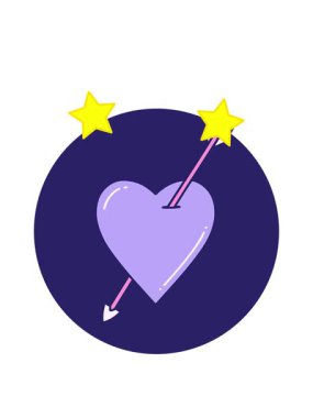 dönen yıldızlar bir ok ve kalbin ikonik imgesinin animasyonu