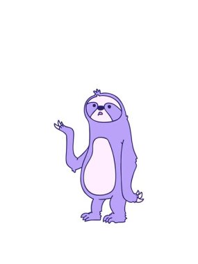 stretching up animation of hand drawn quirky cartoon sloth