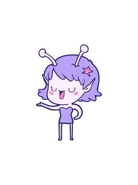 starburst effect animation of happy alien girl cartoon laughing