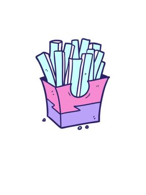 Kalk ve çizgi film abur cubur kızartmasının animasyonunu yap.