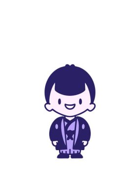 Geleneksel kıyafetler giyen Japon adamın animasyonunu genişletiyor.