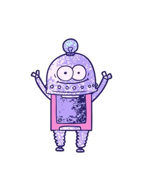 bobbing motion animation of happy robot with light bulb