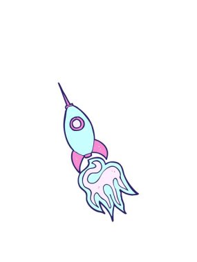 Çizgi film uzay roketinin animasyonu açılıyor