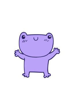 Bir kurbağa çizgi filminin yatay titreşimli animasyonu