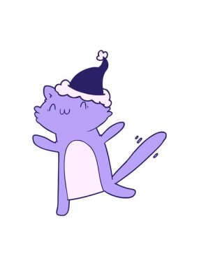 Noel Baba şapkası takan dans eden bir kedinin el çizimi hareketli animasyonu.