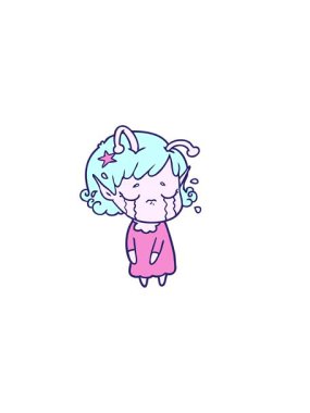 horizontally vibrating animation of crying alien girl cartoon