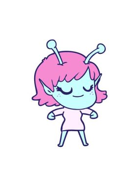 Gülümseyen uzaylı kız çiziminin hareketli animasyonu