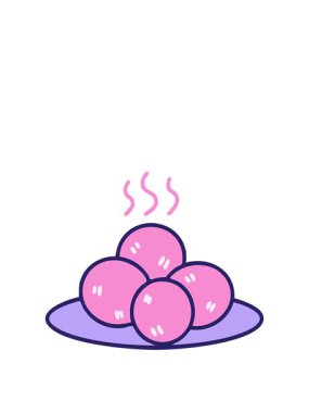 stretching up animation of hot brazilian fried bolinho on plate cartoon