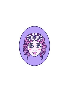 starburst effect animation of tattoo in traditional style of a maiden with flowers in her hair