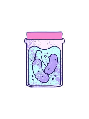 starburst effect animation of hand drawn textured cartoon doodle jar of pickled gherkins
