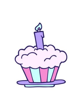 Bir karikatür karikatür doğum günü pastasının hareketli baskısı.