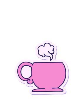 Garip bir el çizimi sıcak içecek çıkartmasının animasyonunu sergiliyor.