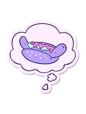 Yazılı çıkartma olarak düşünce baloncuğu olan çizgi film sosislisinin hareketli animasyonu