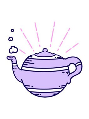 Geleneksel dövme stili buharlı çaydanlığın illüstrasyonunun neon ışık efekti animasyonu