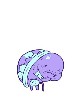 Çizgi film karakteri, bastonlu yaşlı kaplumbağa animasyonu.