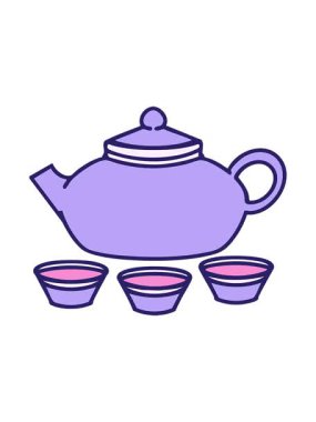 Japon çaydanlığının fincanlı hareketli animasyonu