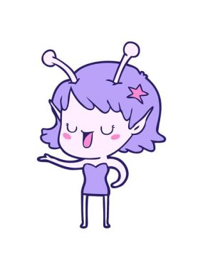 shaking motion animation of happy alien girl cartoon laughing