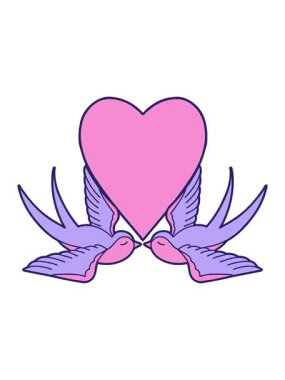 Dövmenin geleneksel kırlangıç stili ve kalp şeklinde basınçlı canlandırması