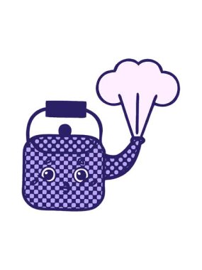 Buharı tüten bir çaydanlığın çizgi filminin titreşimli animasyonu