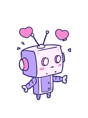 dönen kalp animasyonu. Sevimli çizgi film şaşırtan robot.