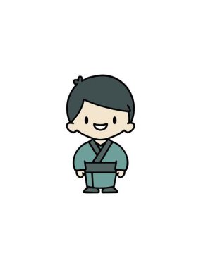 Geleneksel giysiler içindeki Japon erkeğinin radyoaktif parlak animasyonu