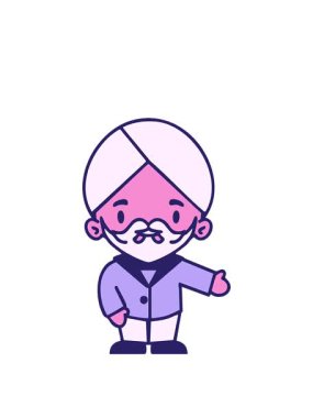 Türbanlı Hintli adamın çizgi film yönünü gösteren animasyonunu büyütüyorum.