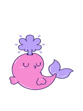 Geleneksel dövme stilinin hareketli animasyonu mutlu balina karakteri fışkırtıyor.