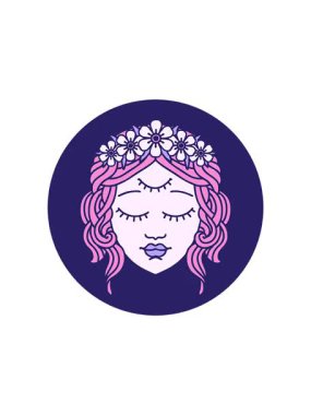 Radyoaktif ışıldayan animasyon ikonik dövme stili üçüncü gözlü kadın yüzü