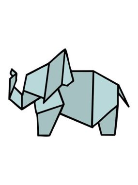 Japon katlanmış kağıt origami filinin hareketli animasyonu