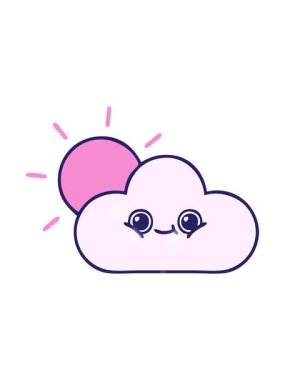 Güneş ve bulutun sevimli çizgi filminin ışıltı etkisi