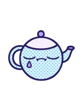 Hüzünlü bir çaydanlığın çizgi filminin çizgi filminin karikatürü.