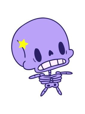 Parlayan yıldızlar, çizgi film çizimleri olan kawaii 'nin sevimli ölü iskeletinin animasyonunu etkiler.