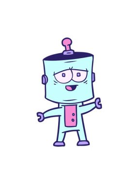 Bir çizgi film robot karakter tasarımının hareketli animasyonunu oynat