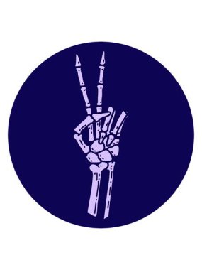 İskeletin neon ışık efektleri barış işareti veriyor