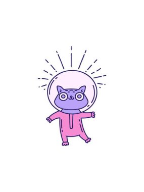 Astronot kostümlü geleneksel dövme stili bir kedinin canlandırmasının bölücü etkisi