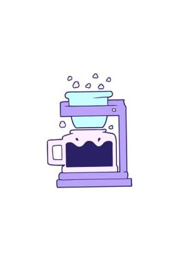 Çizgi film filtresi kahve makinesinin yatay titreşimli animasyonu