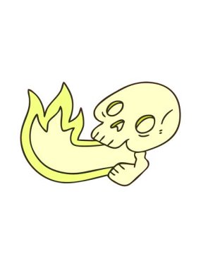 Ateş püskürten bir elin renk animasyonu. Tuhaf bir kafatası çizimi.