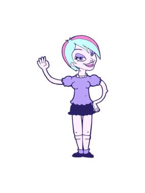 Çizgi filmdeki el sallayan kadının efekt animasyonunu göster